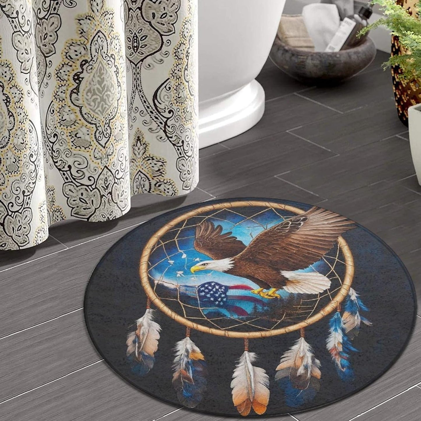 Machine Washable Modern Round Area Rug, Room Sofa Yoga Soft Round Carpet, Home Decor Non Slip Kitchen Office Circle Rug Union Jack Flag UK Mandala Art, 60inch