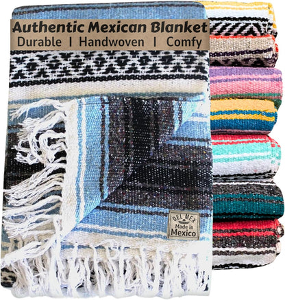 Del Mex Classic Mexican Blanket, Large Authentic Woven Falsa Throw (70"x50"), Artisan Southwest Décor for Beach, Yoga, Outdoors (Lavender)