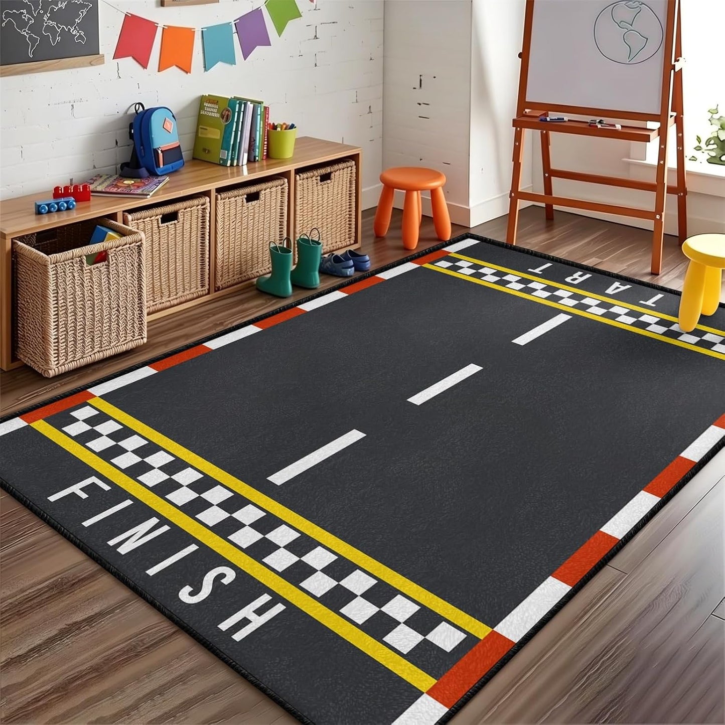 Sports Field Area Rug,5x7ft, Soccer Field Chalked Blackboard Football Stadium Board Painted Non-Slip Soft Carpet Floor Mat Indoor Living Room Bedroom Rugs Yoga Mat Home Decor