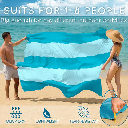 BYDOLL Beach Blanket Waterproof Sandproof Large Sand Free,78''X81''/10'X9' Oversized Sandless Lightweight Blanket Picnic Mat for Beach Travel Camping Hiking with Stakes