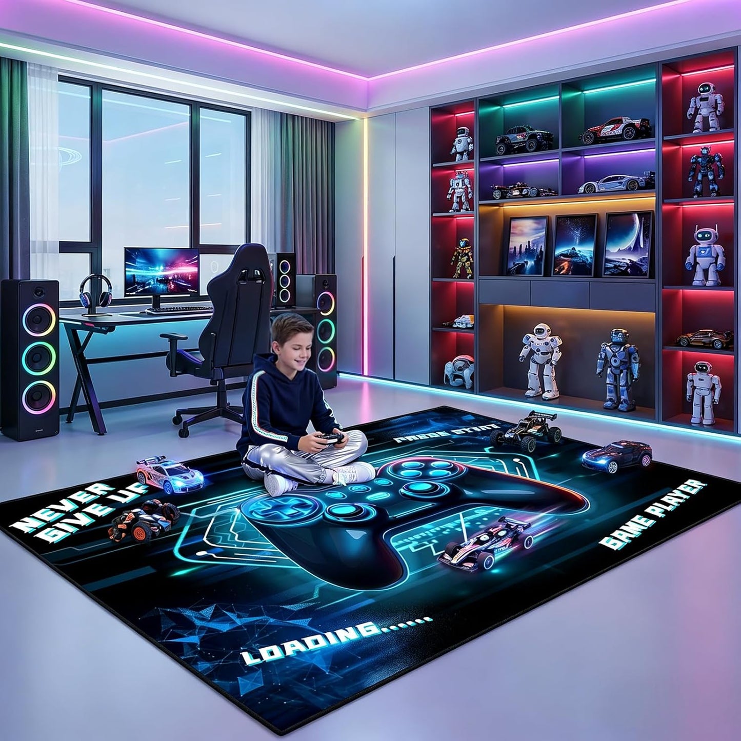 Game Controller Rugs for Bedroom Boys Living Room Gamer Gamepad Red Carpets Floor Mat Player Indoor Mats Gaming Art Design Home Decor Crystal Doormat Yoga Mats 3'x5'