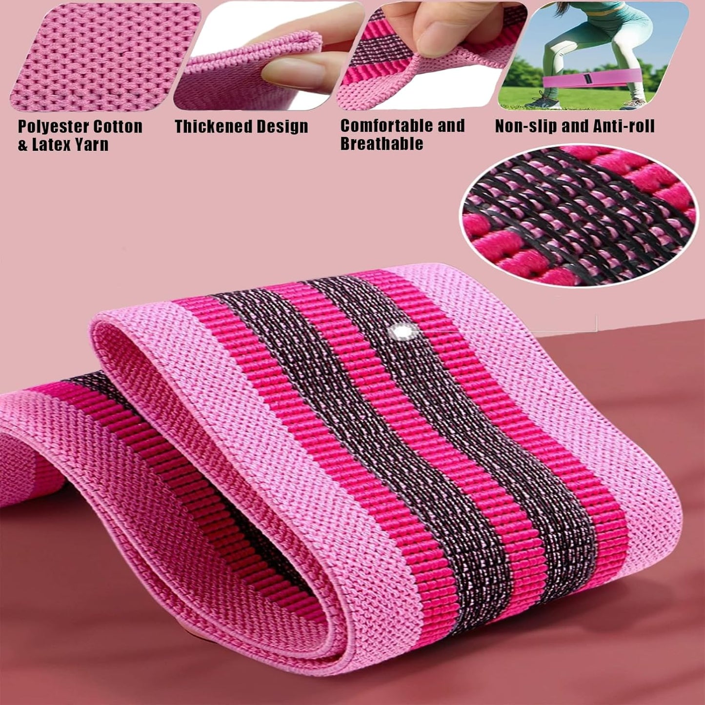 Resistance Bands for Working Out, 3 Levels Fabric Exercise Bands for Legs and Butt, Workout Bands for Women & Men, Booty Band for Yoga Starter Set, Pilates, Rehab, Fitness and Home Workout