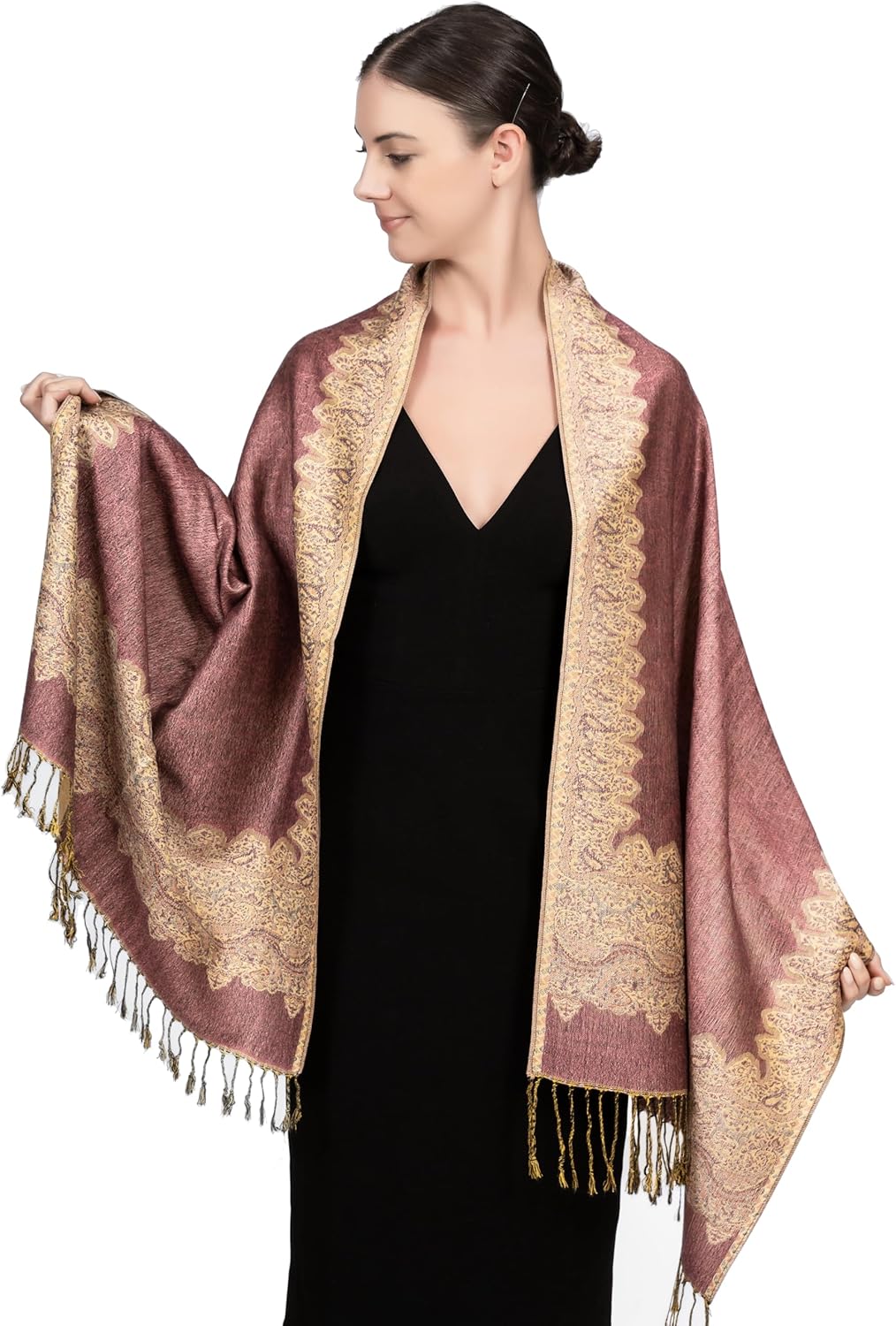 Achillea Reversible Paisley Pashmina Rave Scarf – Exotic Indian Shawls and Wraps for Evening Dresses, Festivals, All Seasons - Colors A