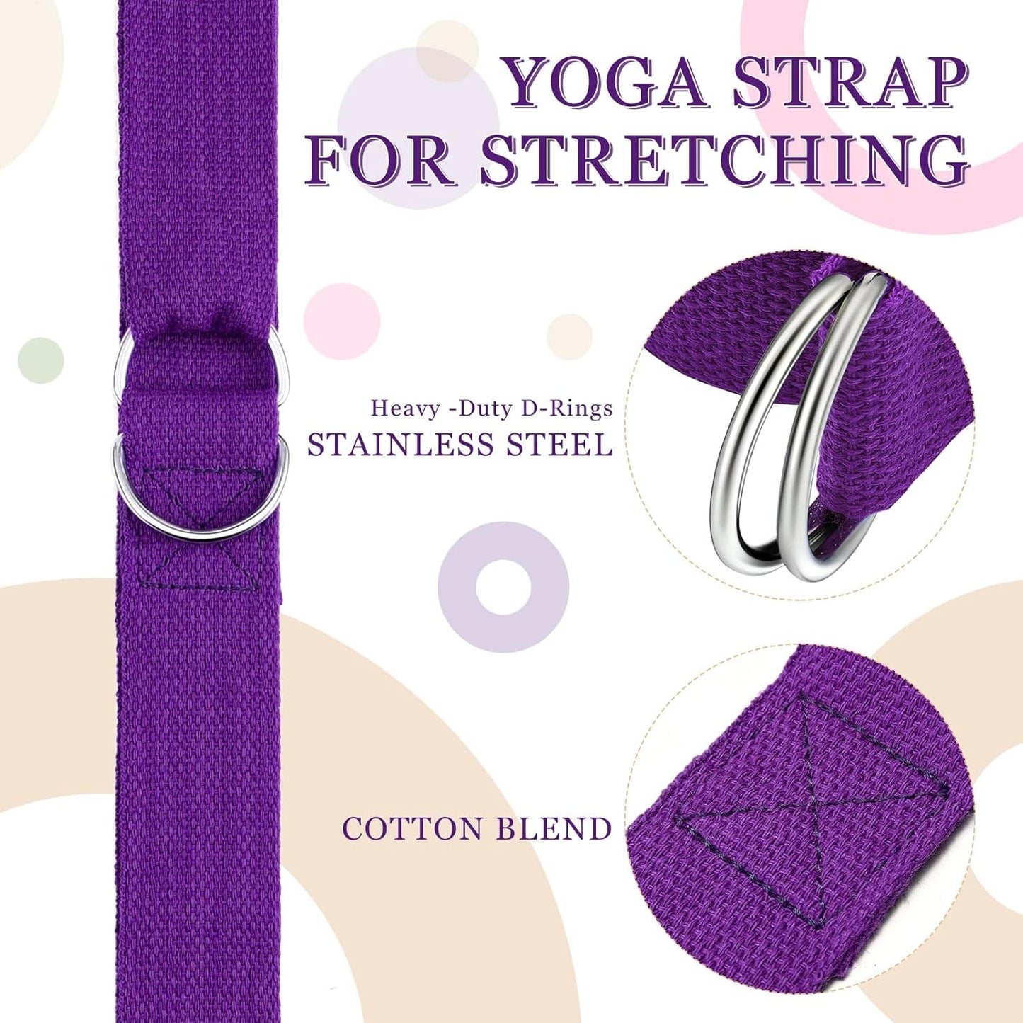 Leyndo Yoga Strap Stretching Pilates Exercise Adjustable Straps 6 ft Non Elastic Yoga Belt with Adjustable D Ring Buckle for Pilates Gym Workouts Fitness