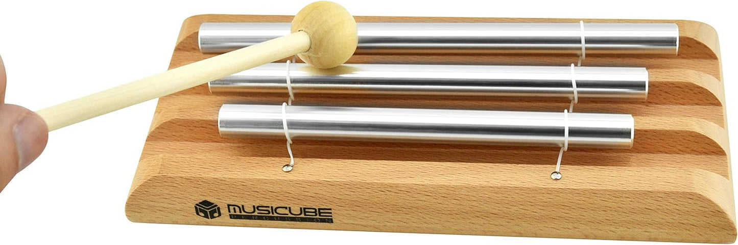Meditation Chime with 3 Tone (C-E-G) Wooden Hand-held Chimes for Classroom Management, Yoga, Meeting and Sound Therapy, Chime Mallet Included
