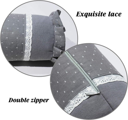 Buckwheat Hull Neck Roll Pillow -15.7" x4.7” Adjustable Firmness Cervical Support for Sleep & Yoga, Cooling Floral Cotton Cover, Ergonomic Bolster Pillow, Blue