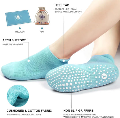 Toes Home Pilates Socks for Women, Cushioned Ankle Grippy Non Slip Socks for Yoga, Hospital, Barre, Home Slipper 2/4 Pairs