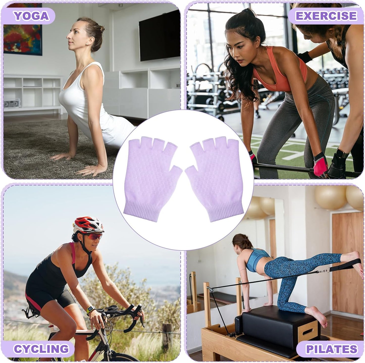 Eurzom 2 Pairs Non Slip Yoga Gloves for Women Fingerless Pilates Gloves with Grips for Yoga Fitness Workout Sports Exercise Gym