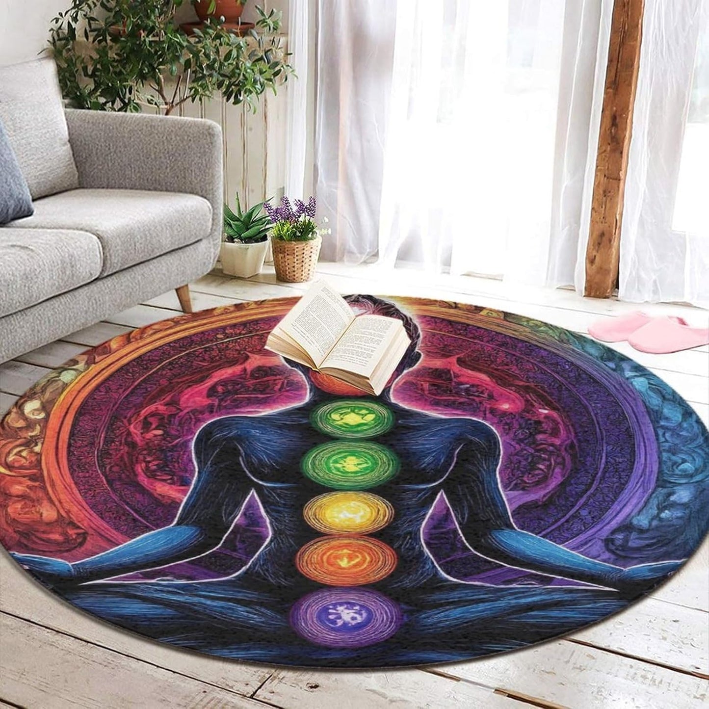 Home Decor Non Slip Kitchen Office Circle Rug, Machine Washable Modern Round Area Rug, Room Sofa Yoga Soft Round Carpet Purple Galaxy Trippy Space Astronaut Art, 36inch