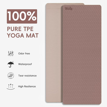 WEILA Extra Thick 10mm Yoga Mat - Non-Slip TPE Fitness Mat for Yoga, Pilates & Workout, 76"x28" Large Dual-Color with Carry Strap for Travel, Gym, Home