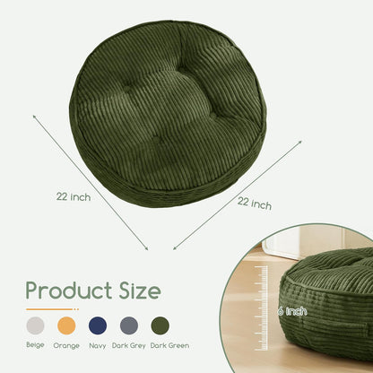 HIGOGOGO Floor Pillow Cushion for Adults, Meditation Cushion Pillow, Large Square Floor Sitting, Tufted Corduroy Cover, for Tatami Living Room or Yoga, 22x22 Inch, Dark Grey