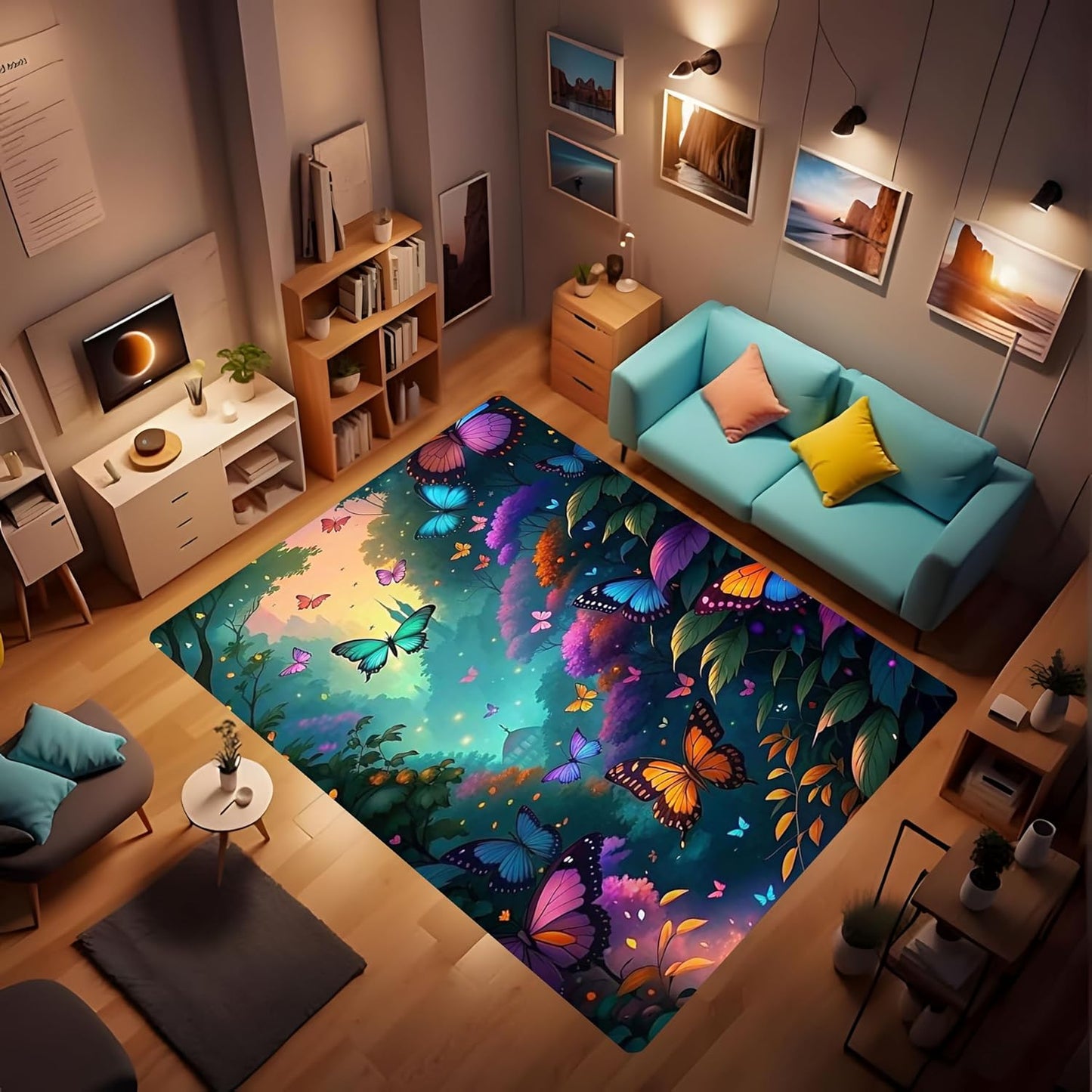 Butterfly Carpet Area Rug - Lovely Butterflies Printed Carpets for Kids Butterfly Theme Living Room Indoor Bedroom Decor Soft Polyester Yoga Mat 2'x3'