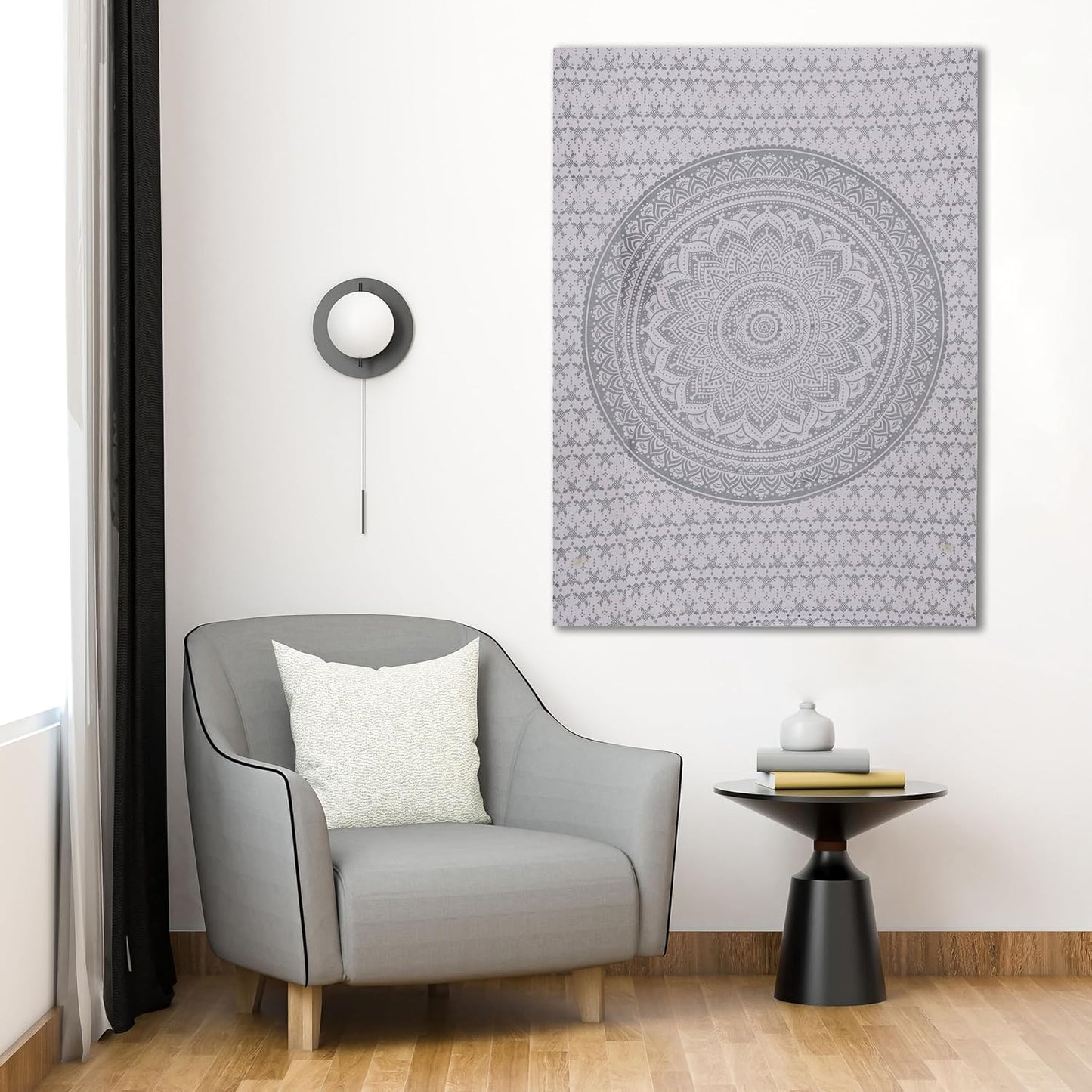 THE ART BOX Original Gold Tapestry Wall Hanging Mandala – Cotton Throw Tapestry – Boho Bedding White and Gold Medium Bedspread 54x60 Inches – Meditation & Yoga Rug Mat