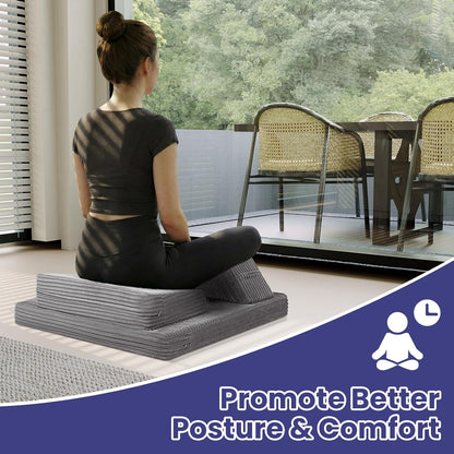 Meditation Cushion Set, Meditation Pillow for Sitting on Floor, Large Yoga Pillow with Knee Support, Washable Zafu Meditation Mat, 3 Shapes Floor Pillow for Adults, Dark Grey