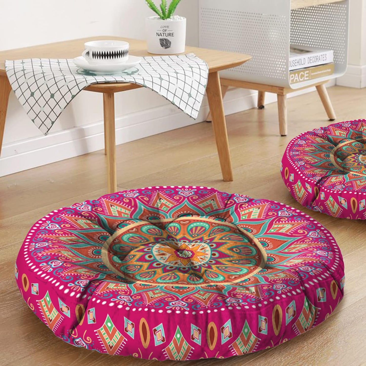 Mandala Meditation Cushion, Boho Meditation Mat, Meditation Pillows for Sitting on Floor, Cushions for Sitting in Home and Outdoor, Round Floor Pillows Cushion Seating for Yoga Accessories 22'' X 22''
