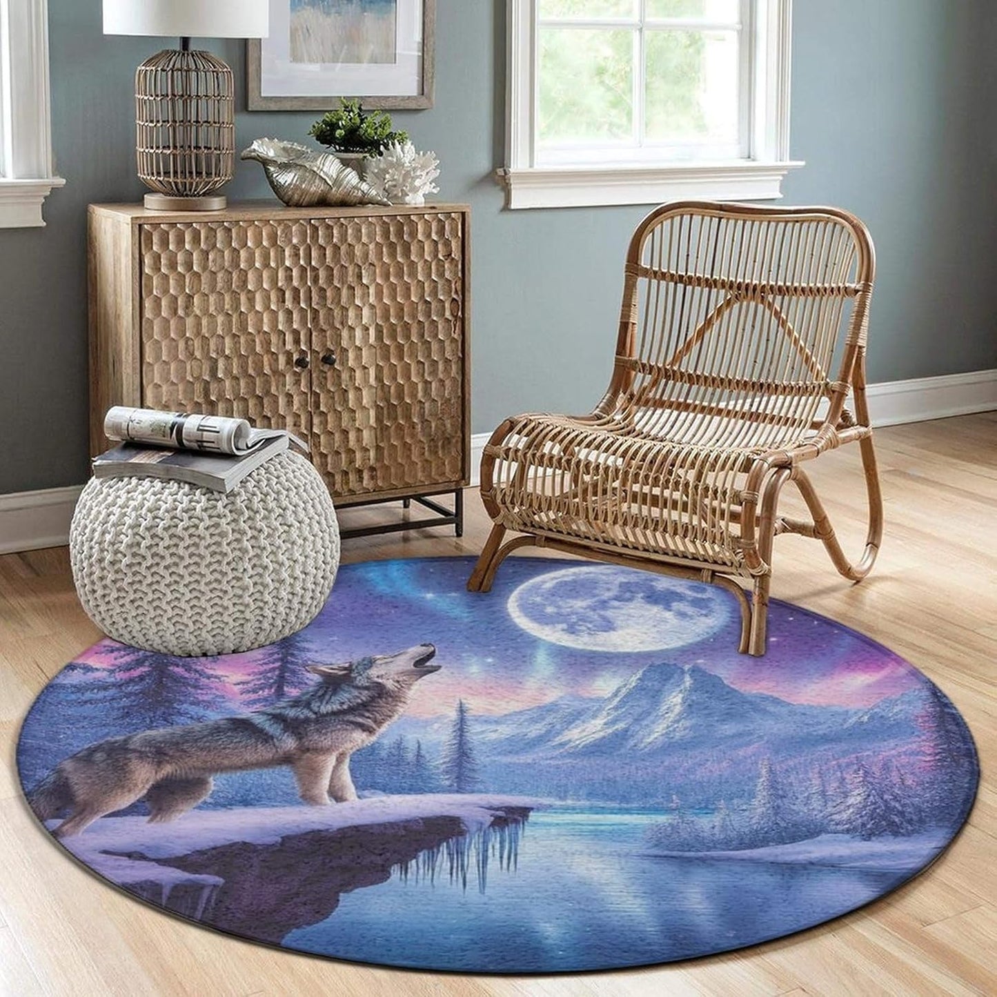 Machine Washable Modern Round Area Rug, Room Sofa Yoga Soft Round Carpet, Home Decor Non Slip Kitchen Office Circle Rug Union Jack Flag UK Mandala Art, 60inch
