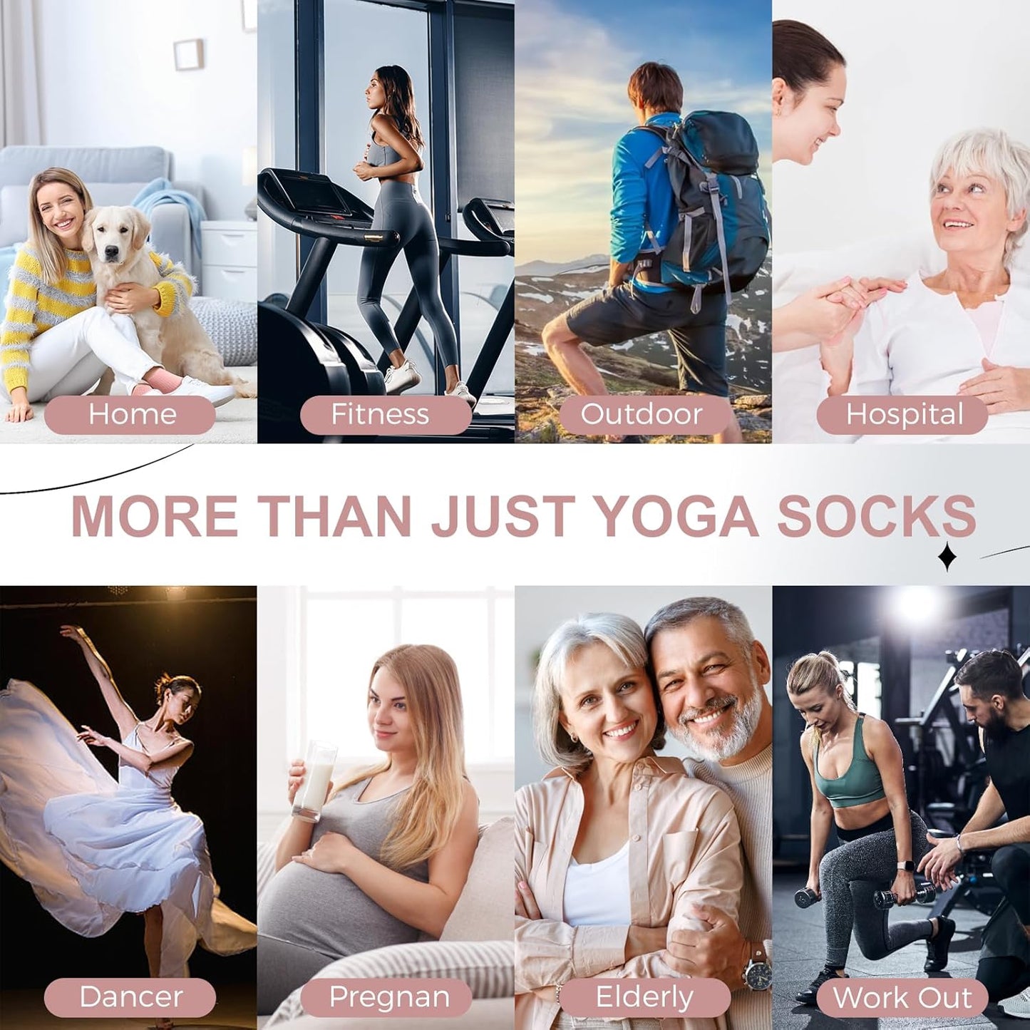 Ivyhouse Pilates Yoga Socks with Grips for Women - Crew Length Ballet Barre Socks - Sticky Workout Hospital Socks