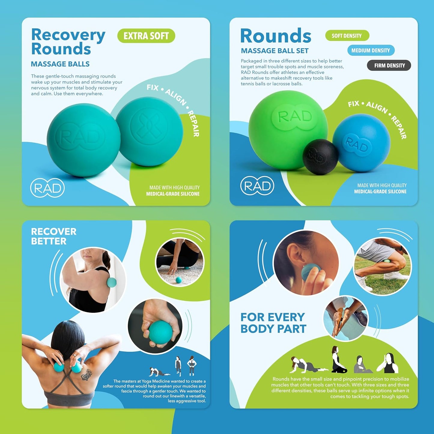 RAD All-in Kit 7-in-1 Foam Roller Set for Whole Body Massage & Myofascial Release with Roller Stick, Yoga Block, Massage Balls Muscle Recovery Tools for Mobility & Flexibility