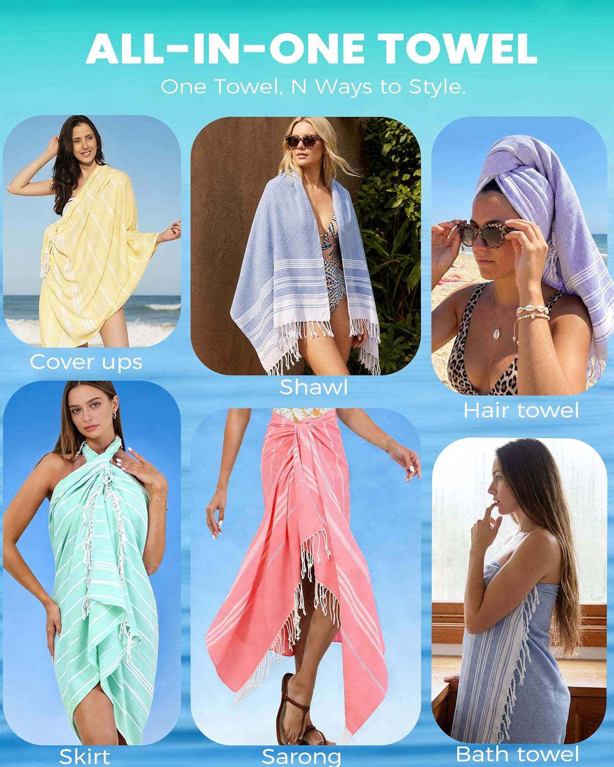 Antfuny Turkish Beach Towels Vacation Essentials Quick Dry Sand Free Oversized Bath Pool Swim Towel Extra Large XL Blanket Adult Travel Cruise Accessories Must Haves Clearance Stuff Necessities - Colors C