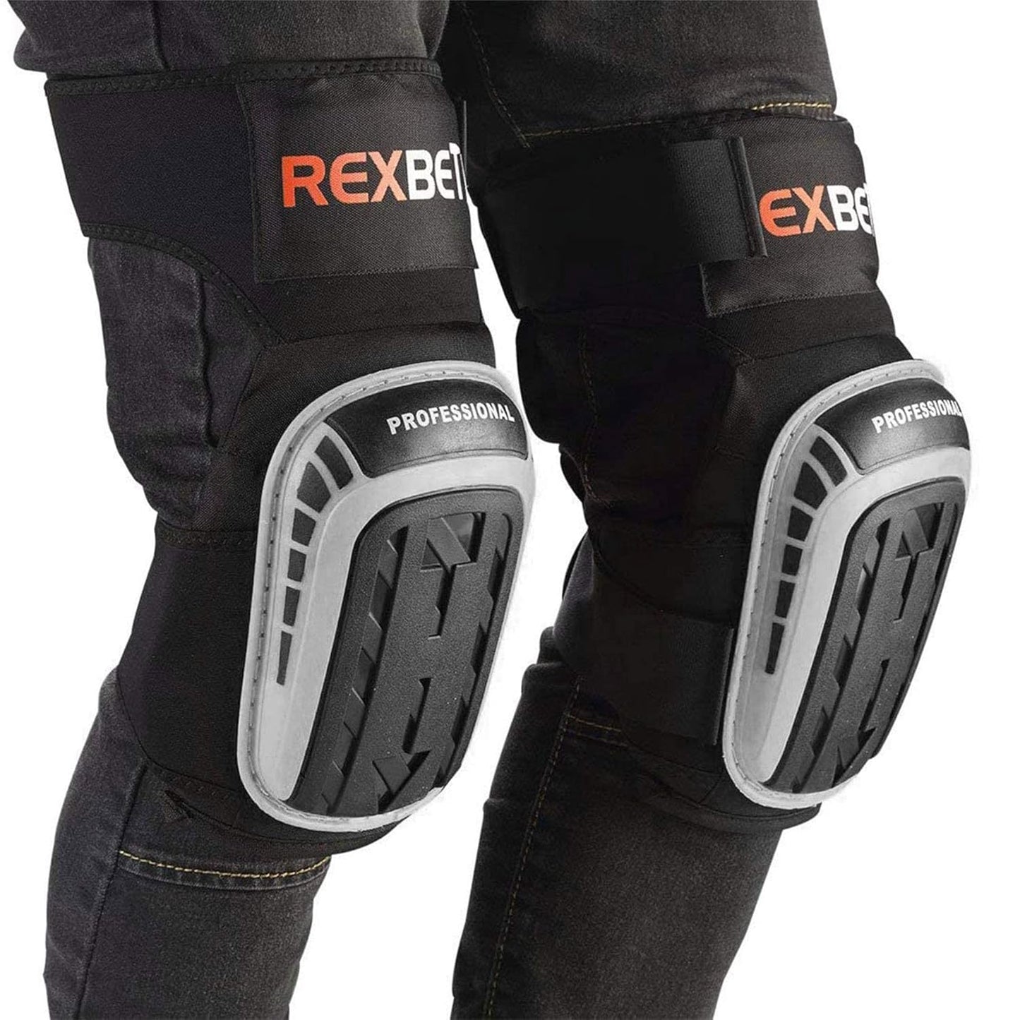 REXBETI Knee Pads for Work, Construction Knee Pads for Men, Heavy Duty Comfortable Anti-slip Foam Gel Knee Pads for Gardening Flooring and Cleaning, Strong Stretchable Straps, Orange