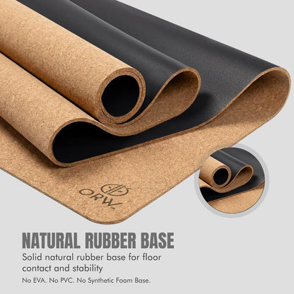 Yoga Mat Natural Cork, Non Slip Yoga Mat for Hot Yoga & Workout, 4mm Thick Natural Rubber Base, 72” x 24” Exercise Mat for Pilates, Fitness & Daily Practice, REACH Tested (SVHC Free), Includes Carry Strap