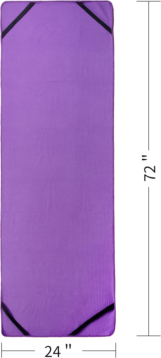 POLYTE Microfiber Hot Yoga Towel Mat with Non-Slip Silicone Grip and Secure Fit Elastic Straps, 24 x 72 in (Gray)