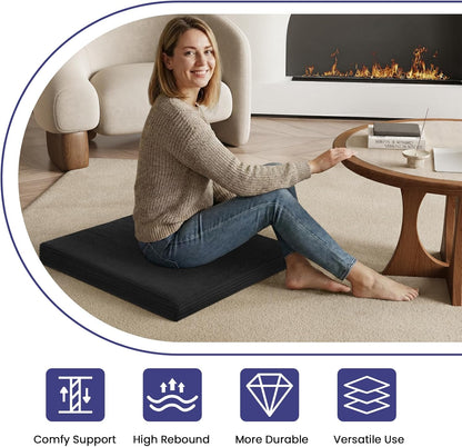 Meditation Cushion Set, Meditation Pillow for Sitting on Floor, Large Yoga Pillow with Knee Support, Washable Zafu Meditation Mat, 3 Shapes Floor Pillow for Adults, Dark Grey