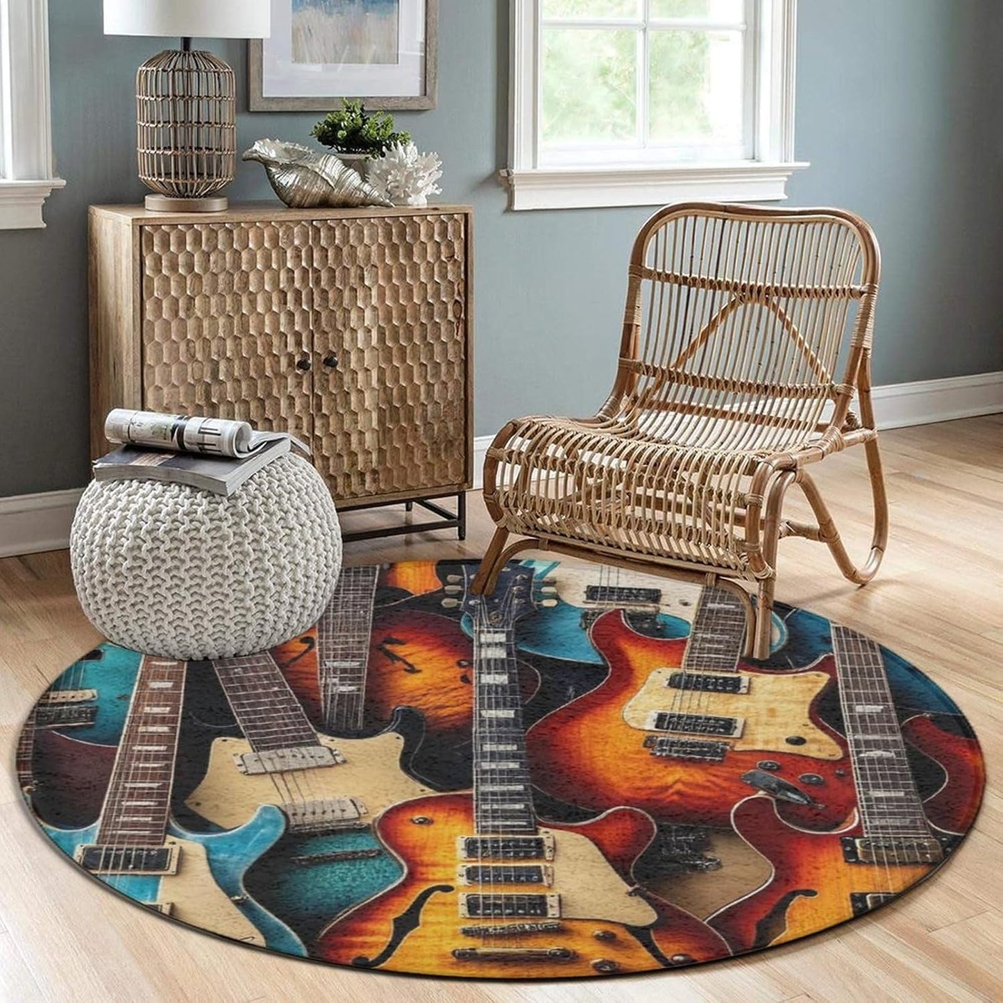 Soft Round Yoga Carpet, Office Chair Decor Round Mat for Carpet and Hardwood Floors Purple Butterfly