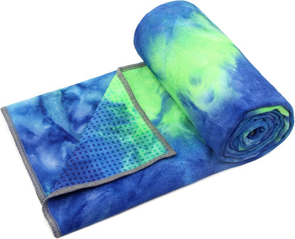 Eunzel Yoga Towel,Hot Yoga Mat Towel with Grip Dots Sweat Absorbent Non-Slip for Hot Yoga, Pilates and Workout 24" x72", Purple & Blue