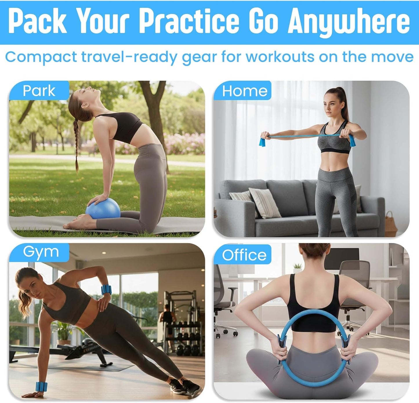 Pilates Kit for Women – 16 Pcs Home Pilates Equipment Set with Magic Circle Ring, Ball, 5 Resistance Bands, Yoga Strap, Ankle Weights, Grip Socks & More | Pilates Starter Kit