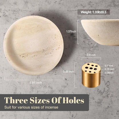 Koville Natural Marble Incense Holder, Incense Holder for Sticks with 9 Holes, Handmade Incense Burner Ash Catcher for Meditation Yoga SPA, Balsam Fir/Palo Santo/Sage/Cone (RoyalBeige)
