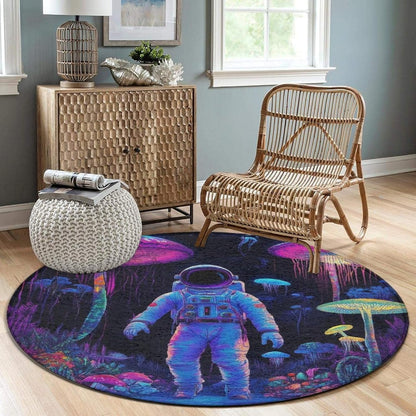 Home Decor Non Slip Kitchen Office Circle Rug, Machine Washable Modern Round Area Rug, Room Sofa Yoga Soft Round Carpet Purple Galaxy Trippy Space Astronaut Art, 36inch