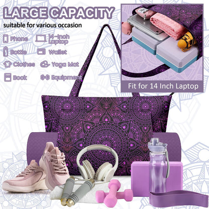 Yoga Bag for Women, Large Canvas Yoga Mat Tote Bag with Yoga Mat Carrier - Large Mat Pocket Fitness Tote for Pilates, Gym, Travel, Office & Beach