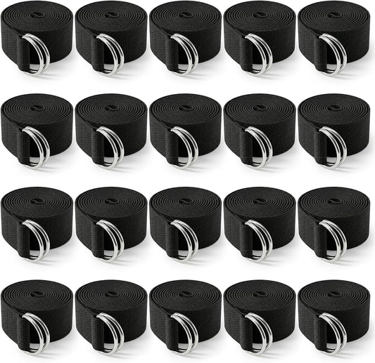 20 Pcs Yoga Mat Strap & Yoga Straps for Stretching, 6ft Adjustable Exercise Stretch Band with Metal D Ring Buckle for Pilates, Fitness, Gym Workout, Dance, Physical Therapy (Black)