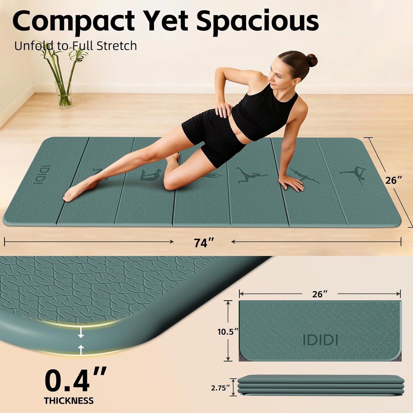 Extra Thick 10mm Foldable Yoga Mat, SGS Certified POE Non-Slip Mat, Multi-Purpose Exercise & Fitness Mats for Studio or Home