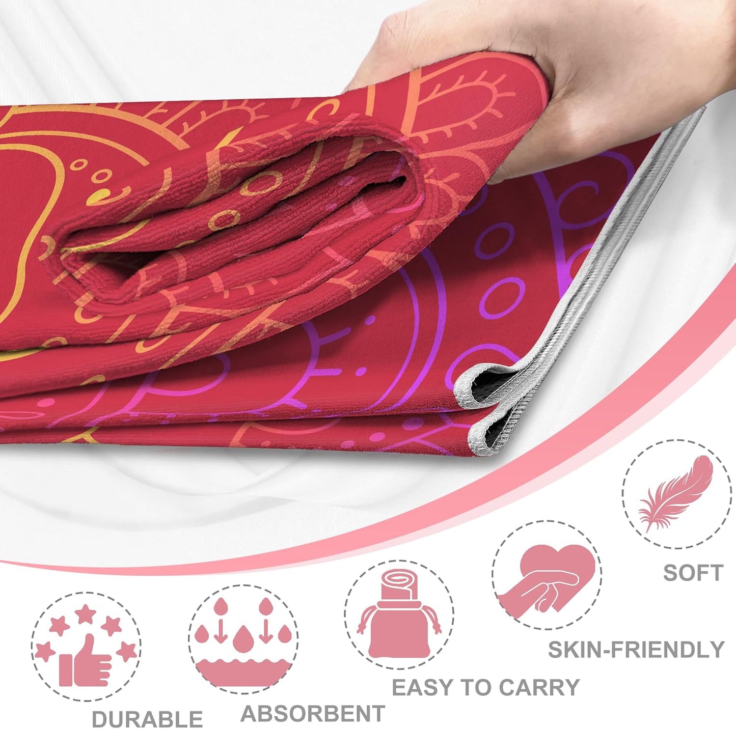 Yoga Towel,Absorbent Yoga Mat Towel for Hot Yoga Non Slip,Stylish Prints,Ideal for Workouts,Hot Yoga,Bikram,Pilates Equipment,72 x 27 in,Gradient Mandala