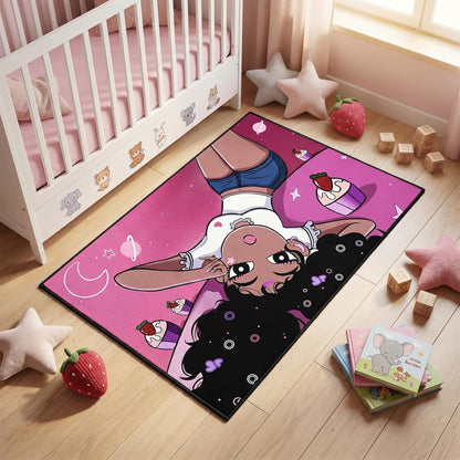 Black Girl Area Rug for Bedroom African Black Girls Floor Rugs for Living Room Playroom Cartoon Art Home Decor Soft Yoga Mats for Women Afro Purple 47" x 31" (2.7 x 3 Feet)