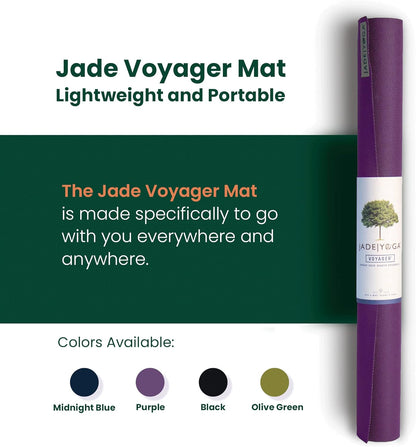 JadeYoga Voyager Yoga Mat - Lightweight & Portable Rubber Yoga Mat - Non-Slip Exercise Mat for Women & Men - Great for Yoga, Home Workout, Gym Fitness, Pilates, Stretching, and More