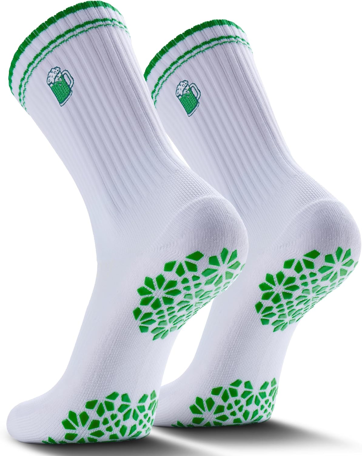 Pilates Grip Socks for Women - Embroidery Athletic Crew, Non-Skid Sticky Soles for Yoga, Barre, Workout & Hospital
