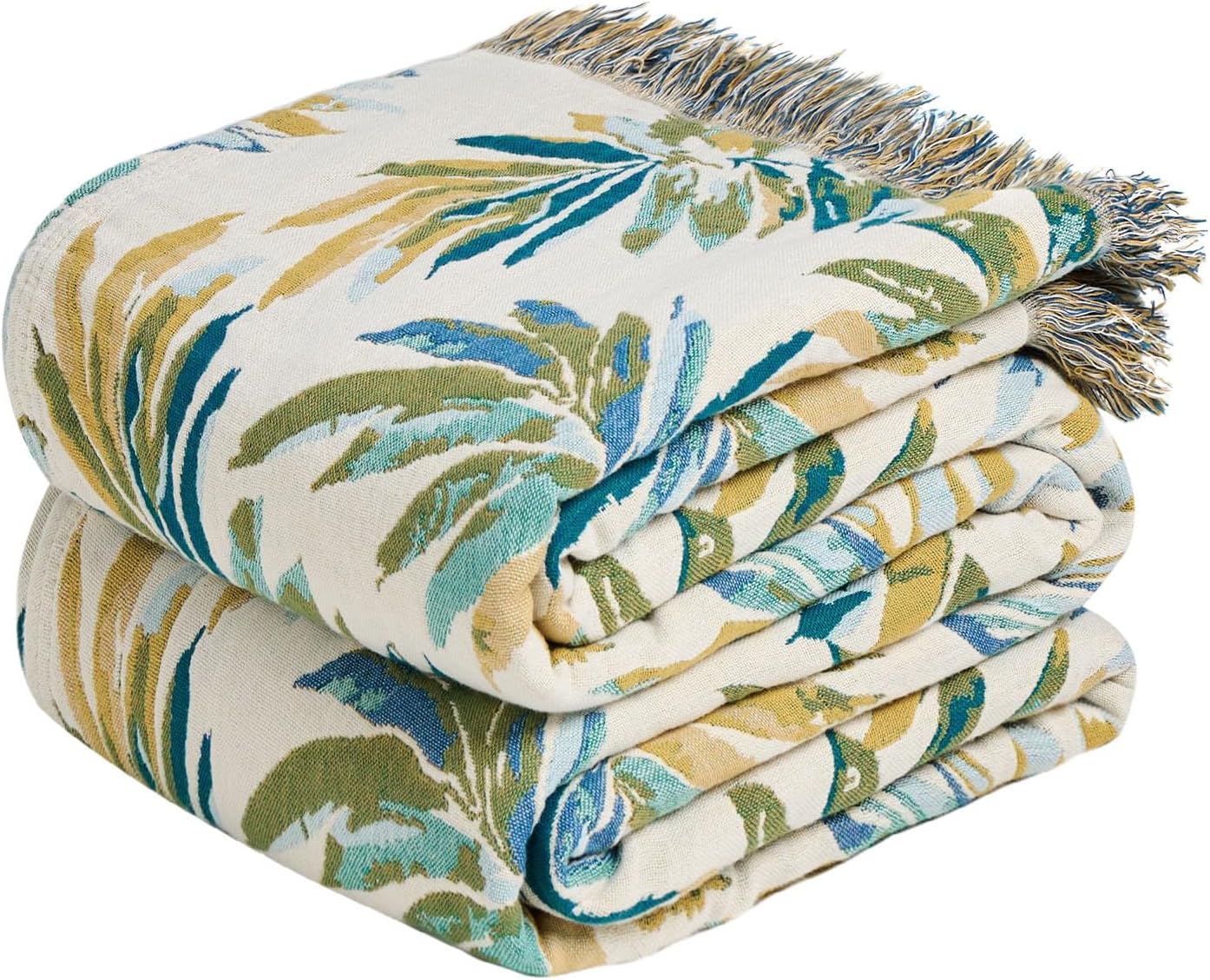 Boho Throw Blanket - 100% Cotton Soft Summer Throw Blanket for Bed, 50"x60" Reversible Breathable Lightweight Blankets, All Seasons Farmhouse Decor Floral Plant Butterfly Throw Quilt