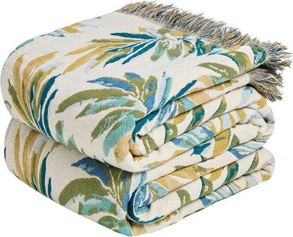 Boho Throw Blanket - 100% Cotton Soft Summer Throw Blanket for Bed, 50"x60" Reversible Breathable Lightweight Blankets, All Seasons Farmhouse Decor Floral Plant Butterfly Throw Quilt