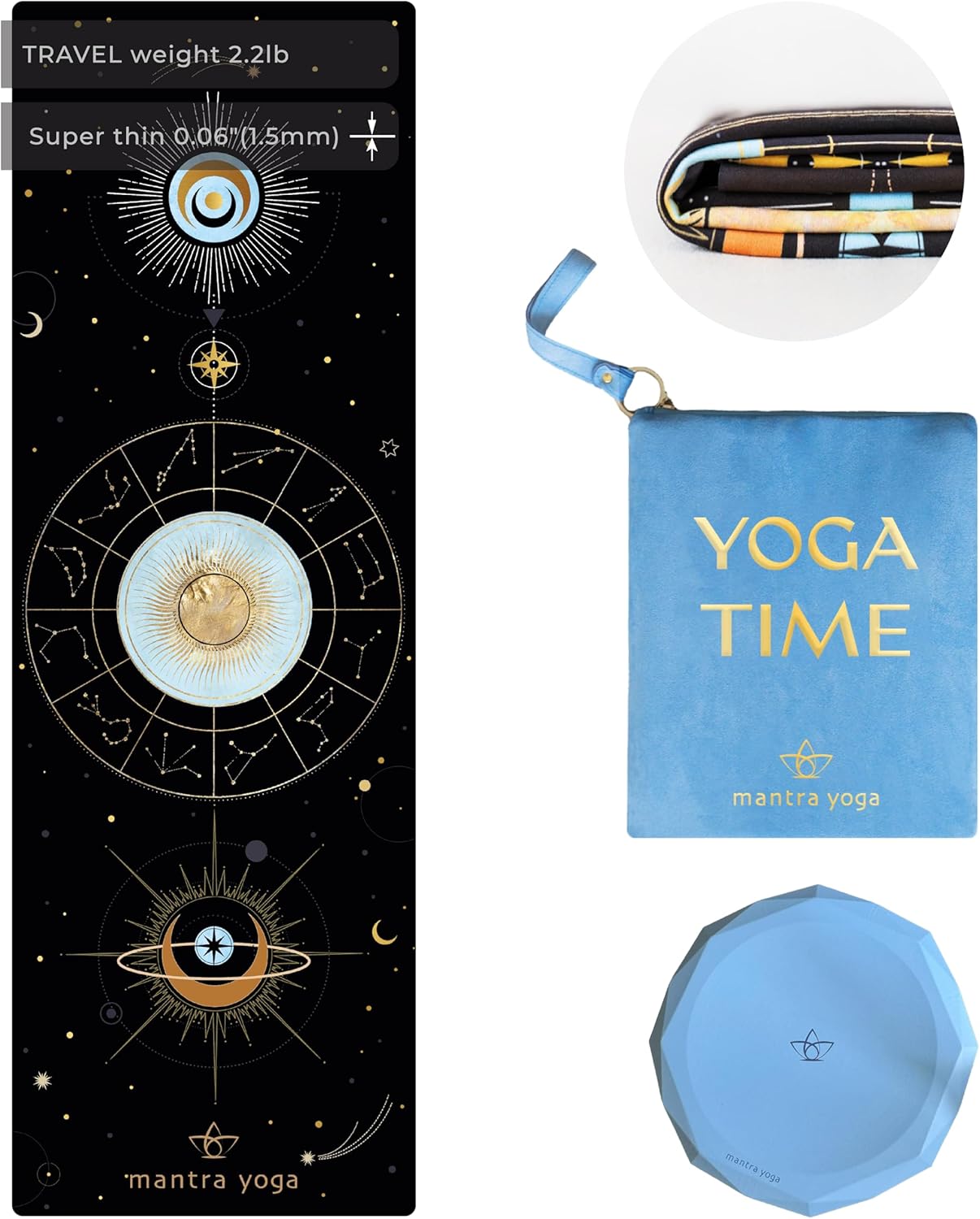 Mantra Yoga Travel PRO 1.5mm with Knee Pad - Foldable Fitness & Exercise Mat with Bag | Lightweight, Compact & Eco-Friendly | Non-Slip & Washable | For All Types of Yoga | 72" L x 24" W | 2.6 lbs