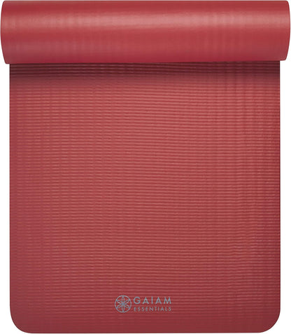 Gaiam Essentials 2/5" Thick (10mm) Yoga & Pilates, Fitness & Exercise Mat with Easy-Cinch Carrier Strap Cusion Support For Fitness and Gym Workouts