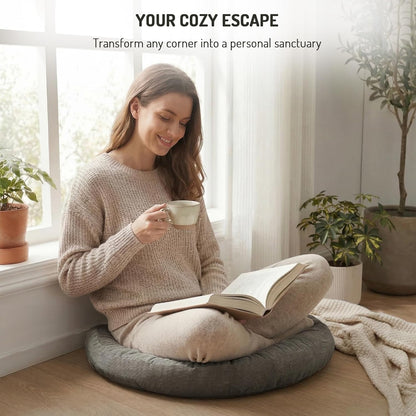 Meditation Floor Pillow Set of 2, Round Large Pillows Seating for Adults, Tufted Corduroy Cushion for Living Room Tatami, Beige 22 Inch
