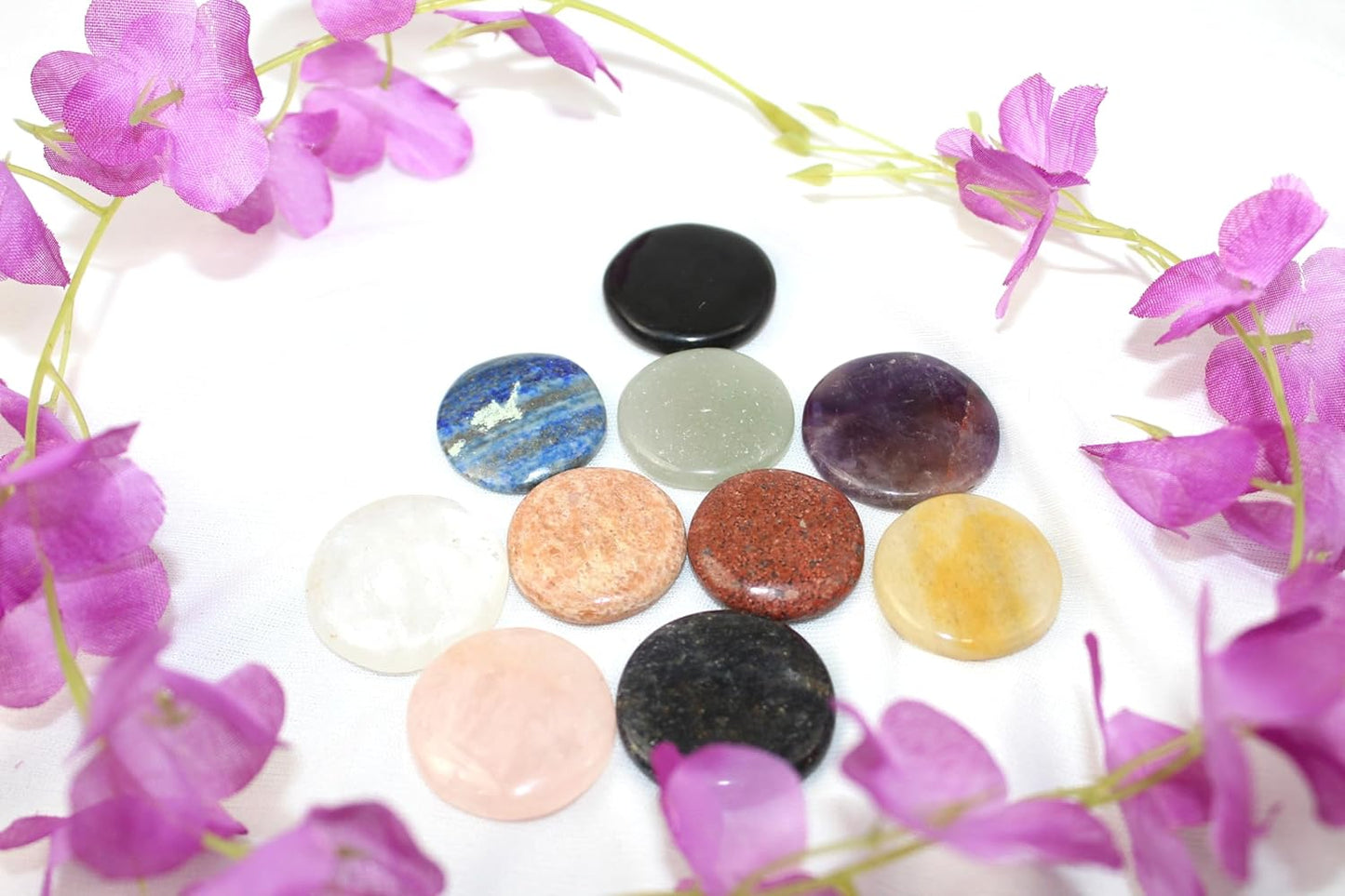 Chakra Healing Crystals Set of 10 Round Stones – Natural Gemstone Collection for Reiki, Meditation, Balancing, Yoga, Energy Work, Home Décor & Gifting