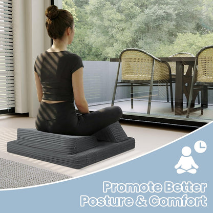 Meditation Cushion Set, Meditation Pillow for Sitting on Floor, Large Yoga Pillow with Knee Support, Washable Zafu Meditation Mat, 3 Shapes Floor Pillow for Adults, Dark Grey