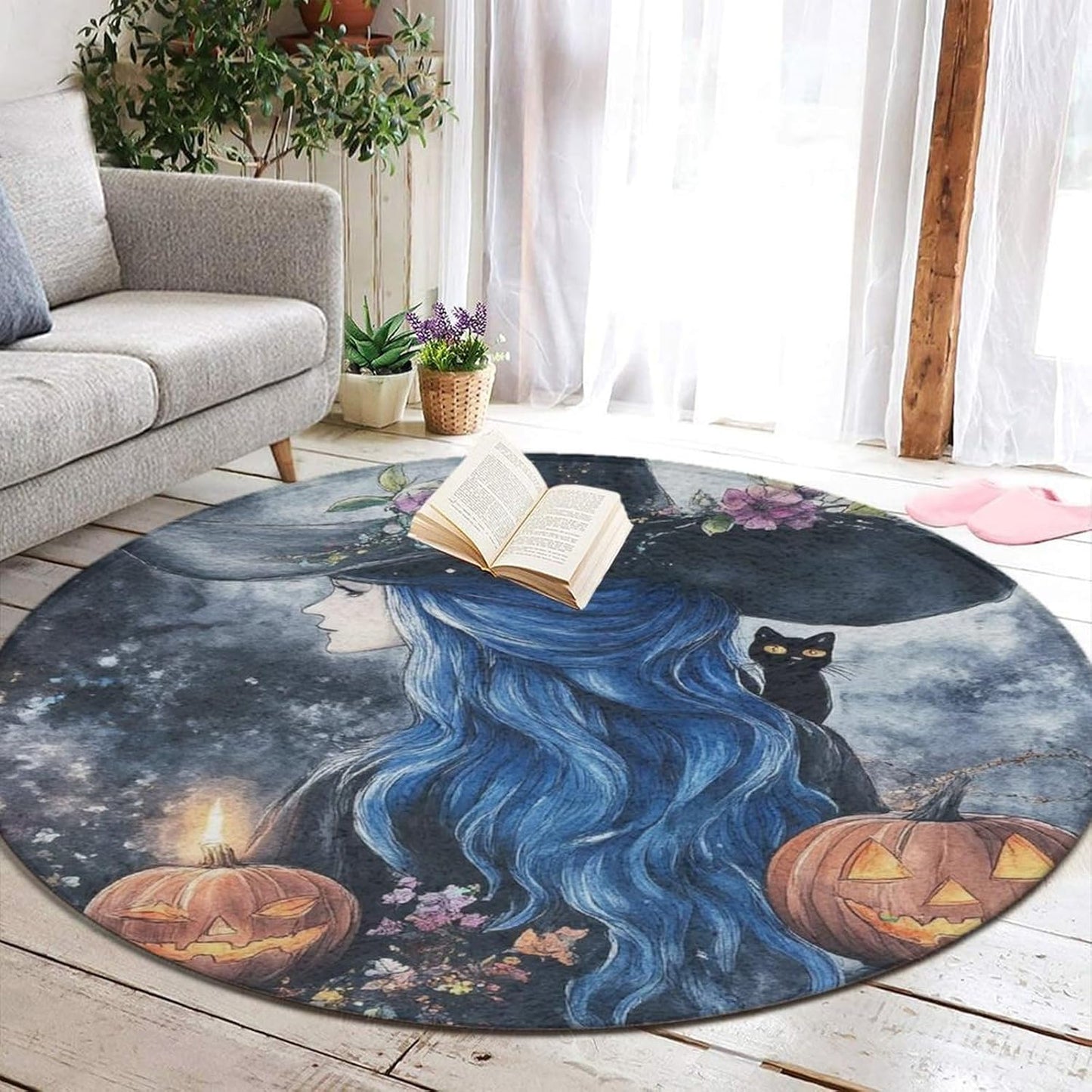 Home Decor Non Slip Kitchen Office Circle Rug, Machine Washable Modern Round Area Rug, Room Sofa Yoga Soft Round Carpet Purple Galaxy Trippy Space Astronaut Art, 36inch