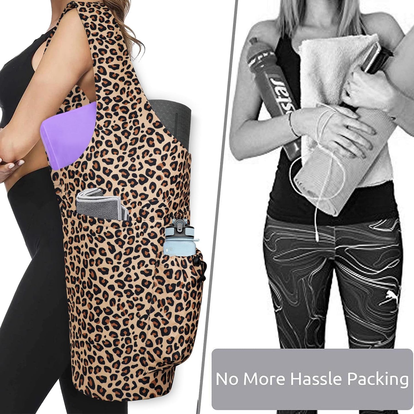 Yoga Mat Bag - Large Opening Long Tote Yoga Mat Carrier Holder Bag with Waterproof Wet Zipper Pocket and Drawstring Water Bottle Pocket - Yoga Bag Fit Most Size Mats
