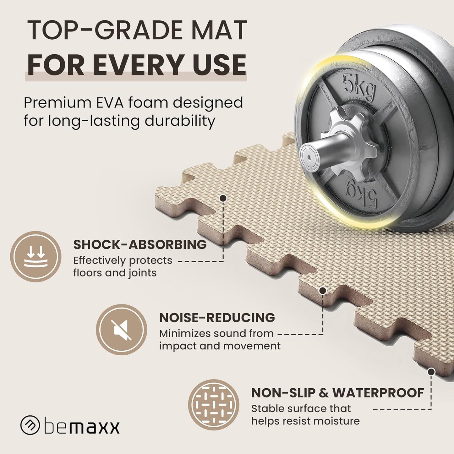 bemaxx Gym Mats Set - 18 pcs EVA Interlocking Foam Floor Tiles (12.6"x12.6"x0.4") 18sqft Protective Gym Flooring Sports Home Workout Exercise Mats Puzzle Garage Fitness Play-Room Pool Treadmill Bike