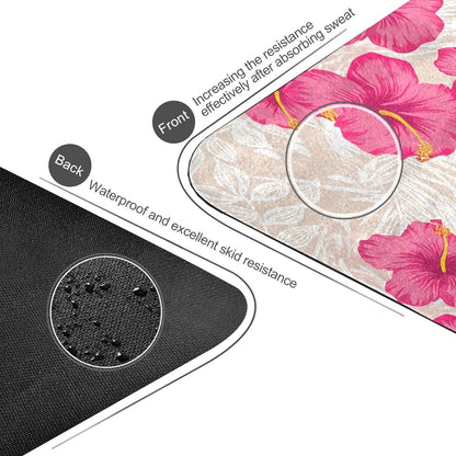 Tropical Pink Hibiscus Flowers Yoga Mat, Anti-Tear Non Slip Exercise & Workout Mat, 71” x 26” with Storage Bag for Home Yoga, Pilates, Fitness & Floor Workouts